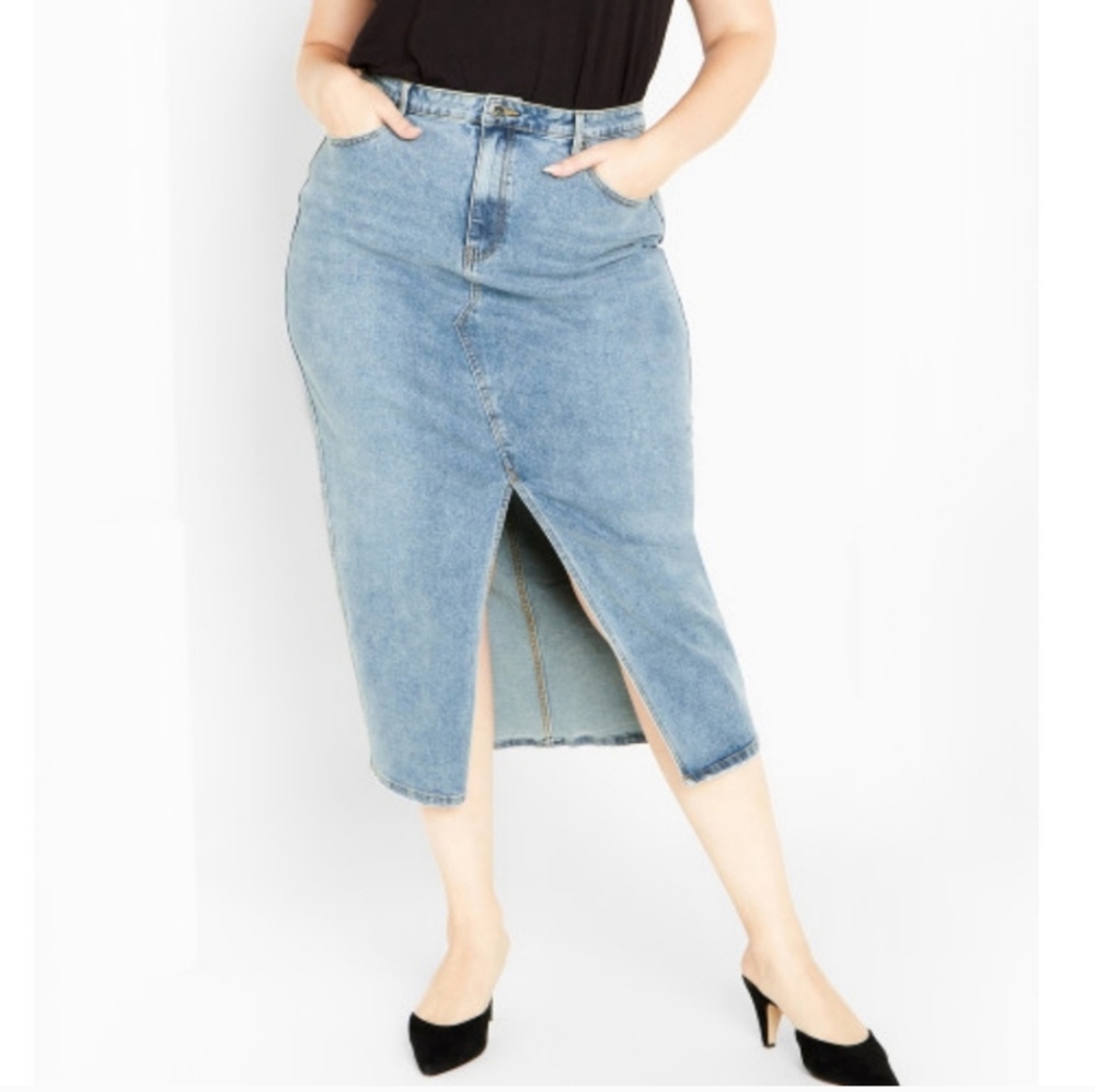 🏷️CITY CHIC Women's Oaklyn Denim Midi Jean Skirt Plus 18W